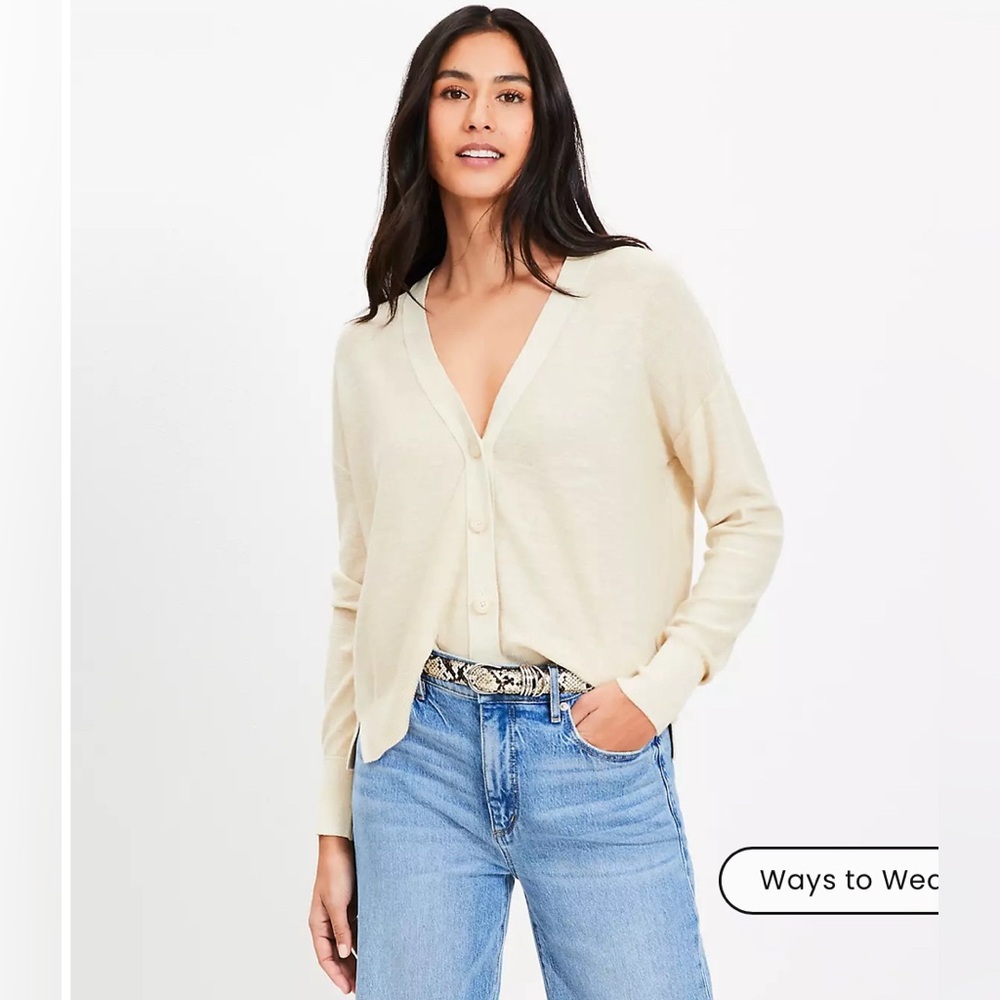 LOFT NWT Drop Shoulder V-Neck Button‎ Down Cardigan - Polished Stone